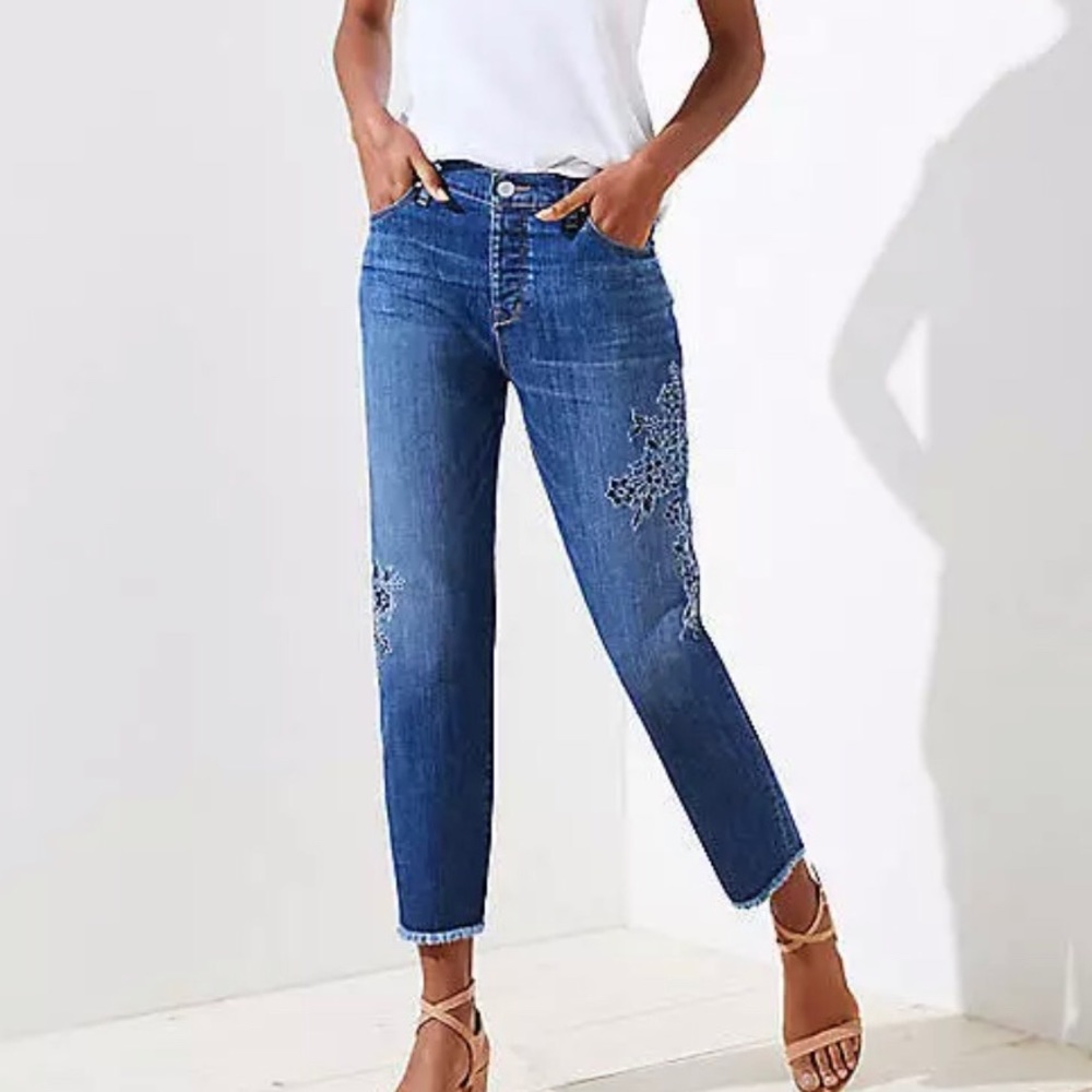 LOFT Embroidered Boyfriend Denim Jeans NWT size 12